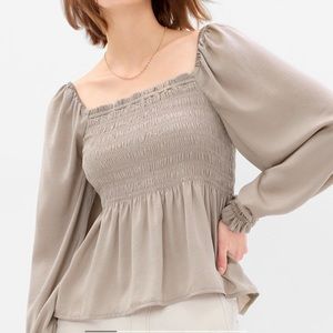 BNWT Gap Grey Satin Smocked Peplum Long Sleeve Top Size XL